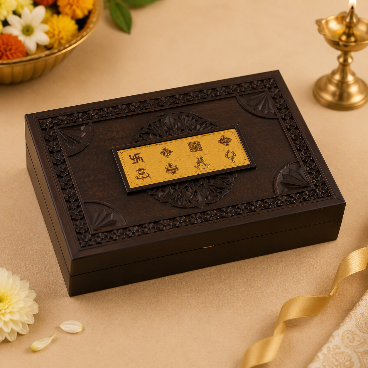 Premium Jain 14 Swapna Wooden Gift Box | 14 Swapna Set for Home & Gifting