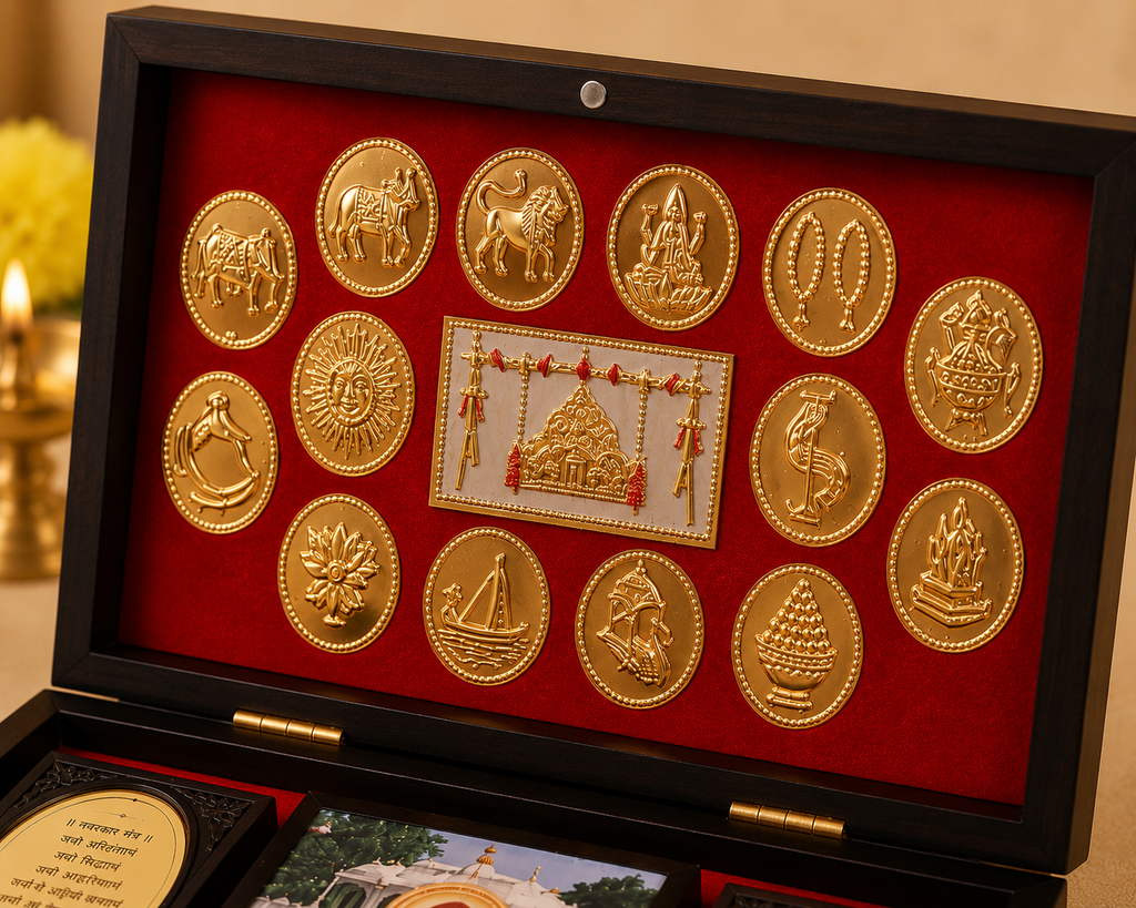 Premium Jain 14 Swapna Wooden Gift Box | 14 Swapna Set for Home & Gifting