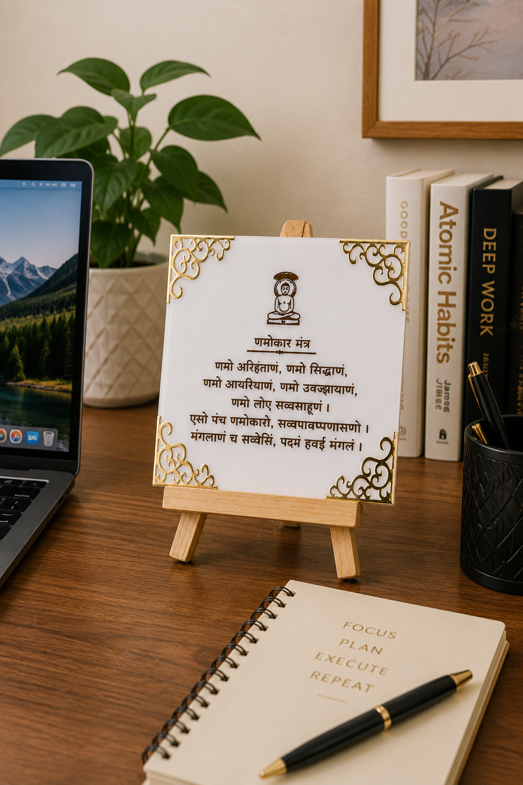 Navkar Mantra Resin Art Frame with Stand – Handcrafted Jain Decor