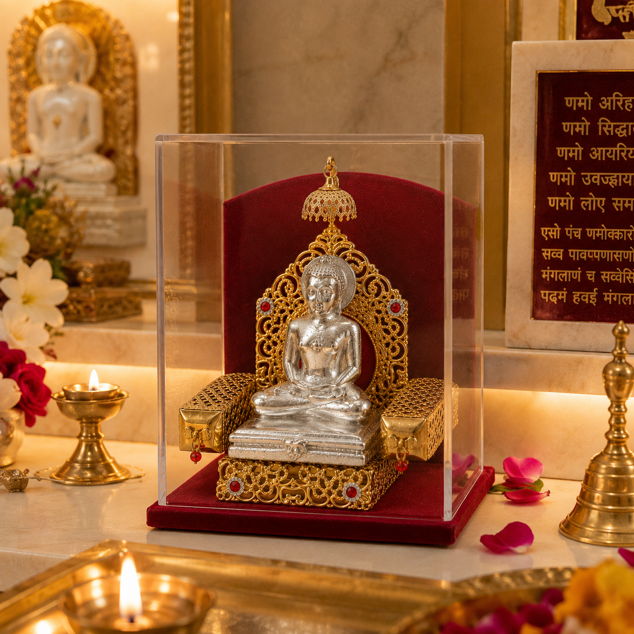 Shri Mahavir Swami Murti (999 Silver Plated) with Case | Jain Idol for Home & Gifting