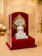 Shri Parasnath Swami Murti with Sheshnag (999 Silver Plated) | Jain Idol with Case for Home & Gifting