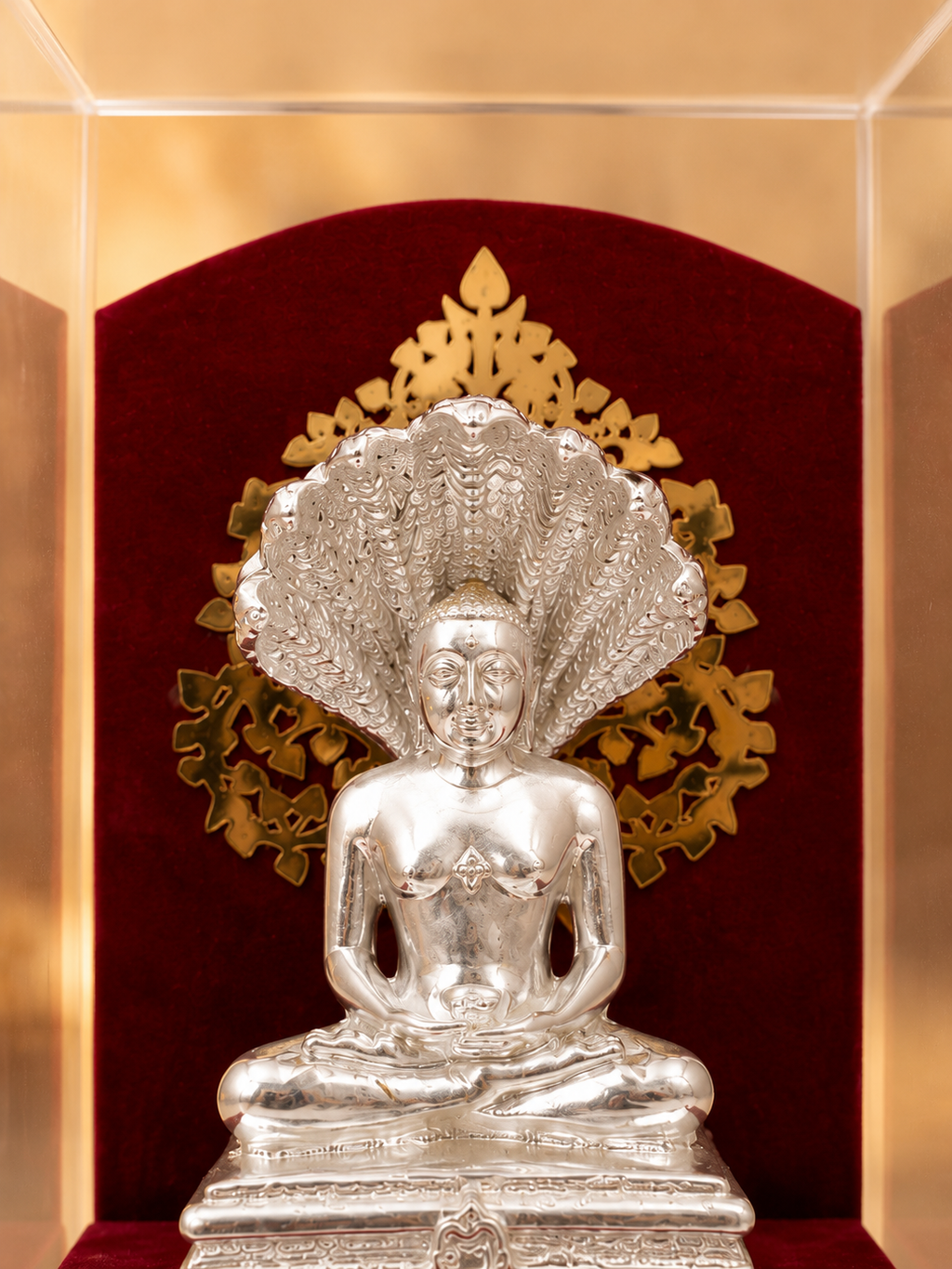 Shri Parasnath Swami Murti with Sheshnag (999 Silver Plated) | Jain Idol with Case for Home & Gifting