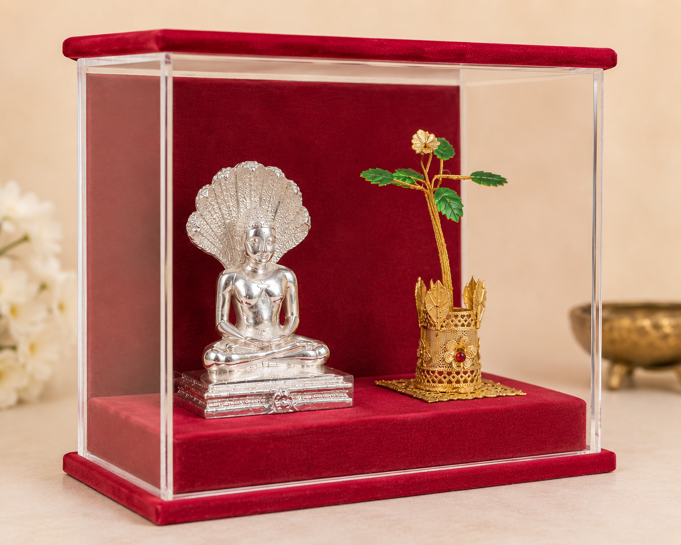 Shri Parasnath Bhagwaan Murti with Sheshnaag & Dhataaki Tree (999 Silver & Gold Plated) with Case