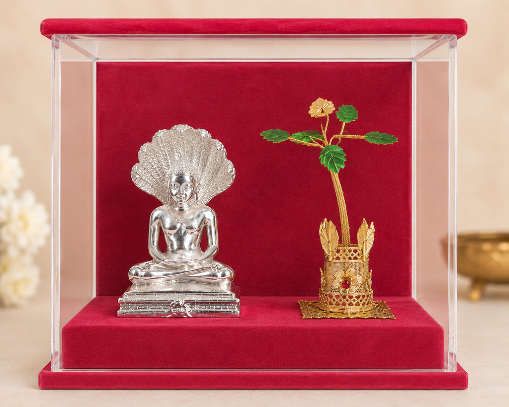 Shri Parasnath Bhagwaan Murti with Sheshnaag & Dhataaki Tree (999 Silver & Gold Plated) with Case