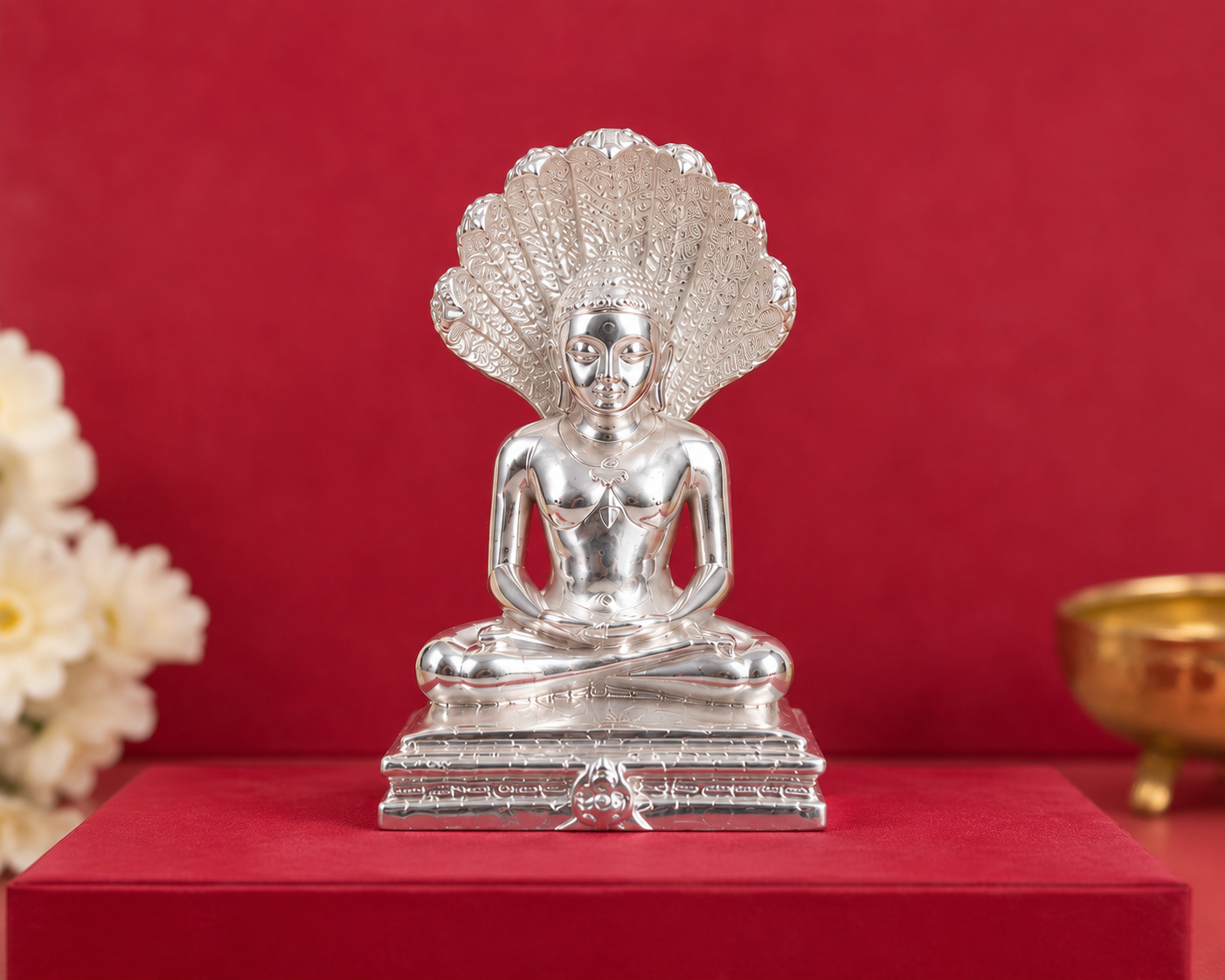 Shri Parasnath Bhagwaan Murti with Sheshnaag & Dhataaki Tree (999 Silver & Gold Plated) with Case