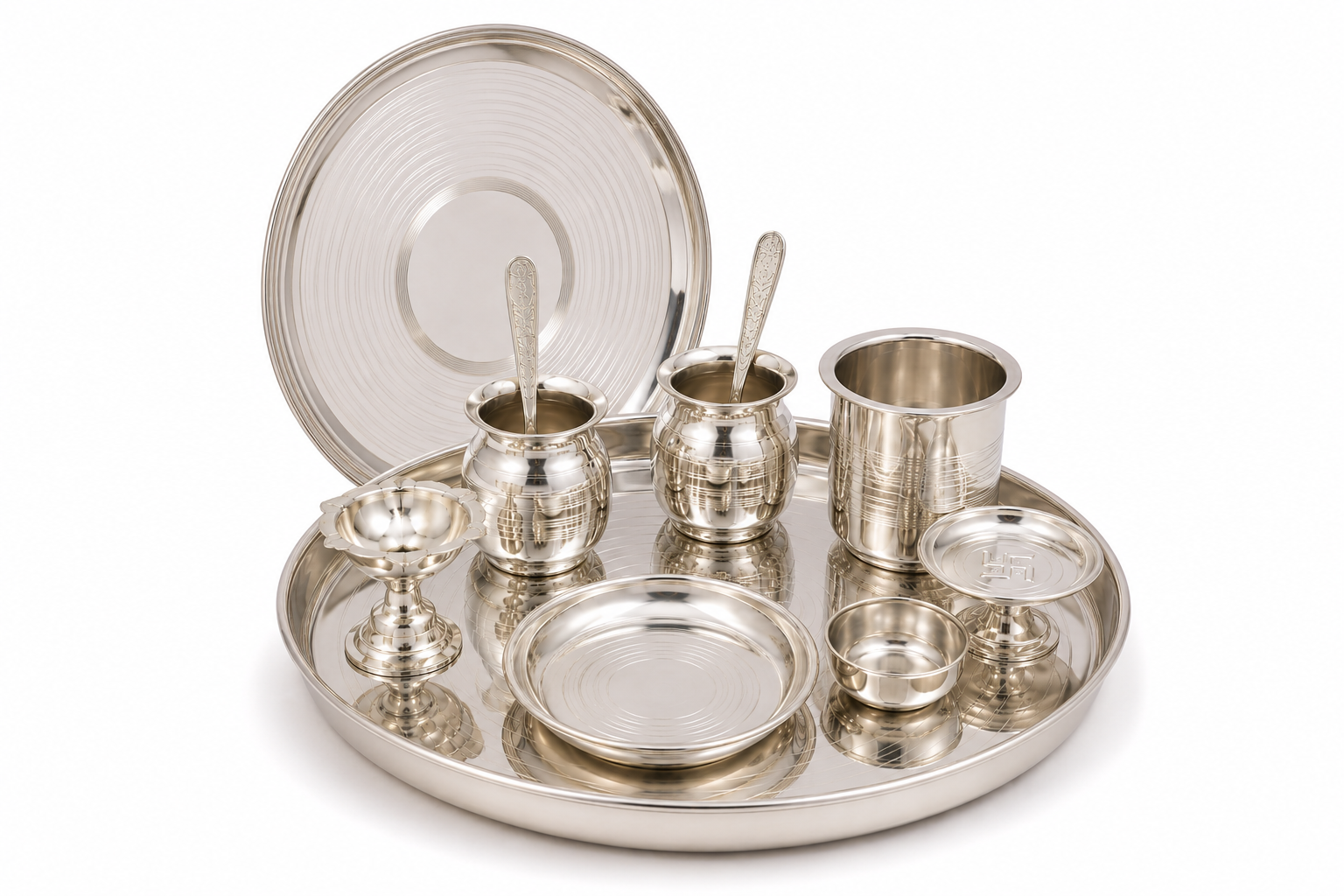 Silver Plated Jain Pooja Thali Set 11 Pcs – Complete Ritual Kit