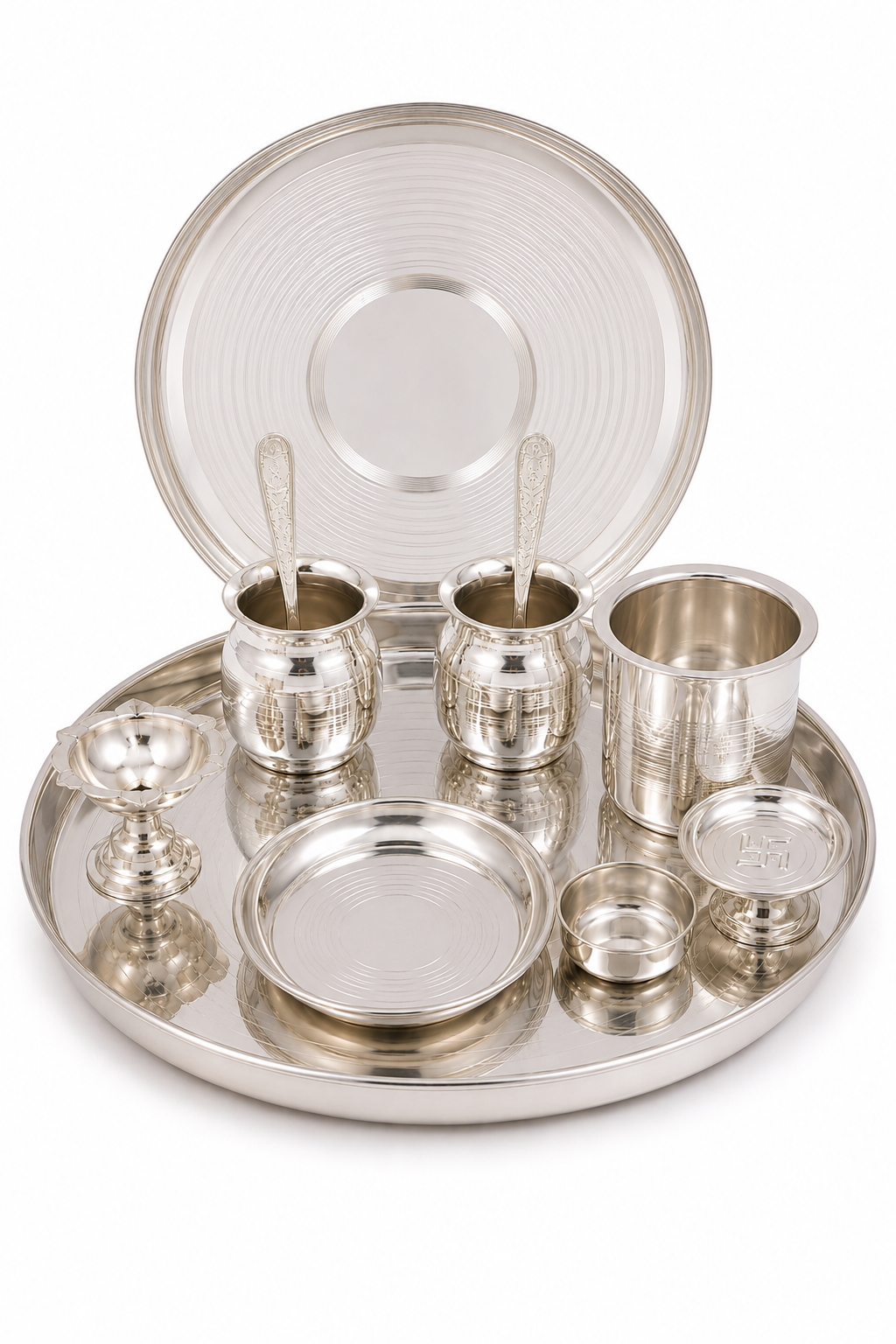 Silver Plated Jain Pooja Thali Set 11 Pcs – Complete Ritual Kit